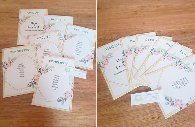 Nom de table et menu